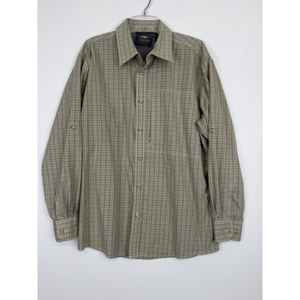 Pacific Trail Men's XL‎ Outdoor Vented khaki Plaid long Sleeved Shirt Zip Pocket